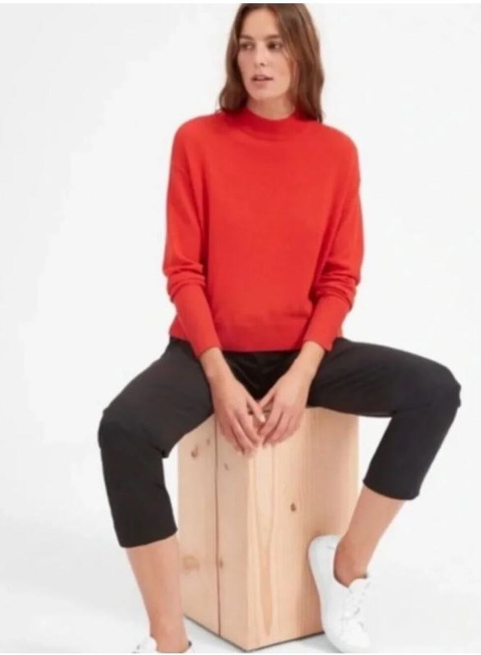 Everlane 100% Cashmere Crop Mockneck Sweater Persimmon Red Burnt Orange Fall L